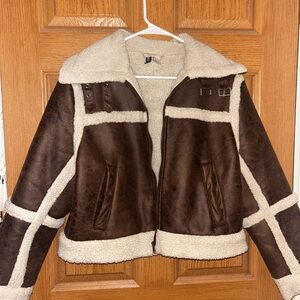H&M Brown and Cream Teddy Jacket